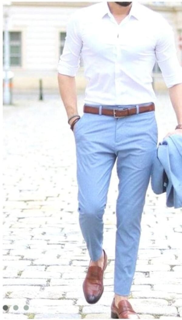 White shirt blue trouser