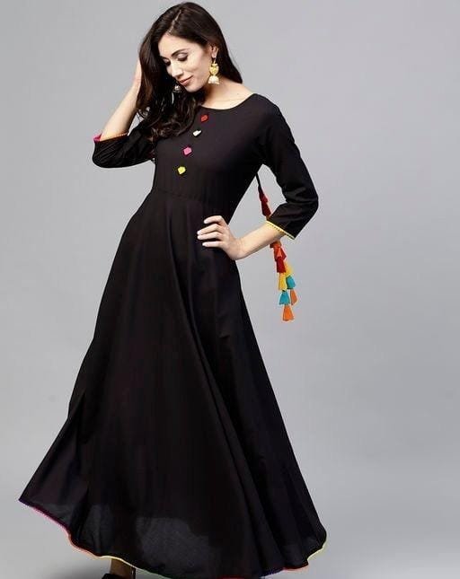 Black kurti and off-white pant with heavy embroidery work - Kurti Fashion