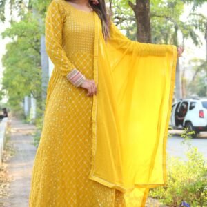 Yellow Simple Indian gown for haldi