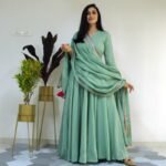 Pista Color Long gown suit with duppatta