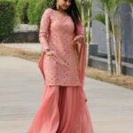 Peach Kurti Sharara Mom daughter set