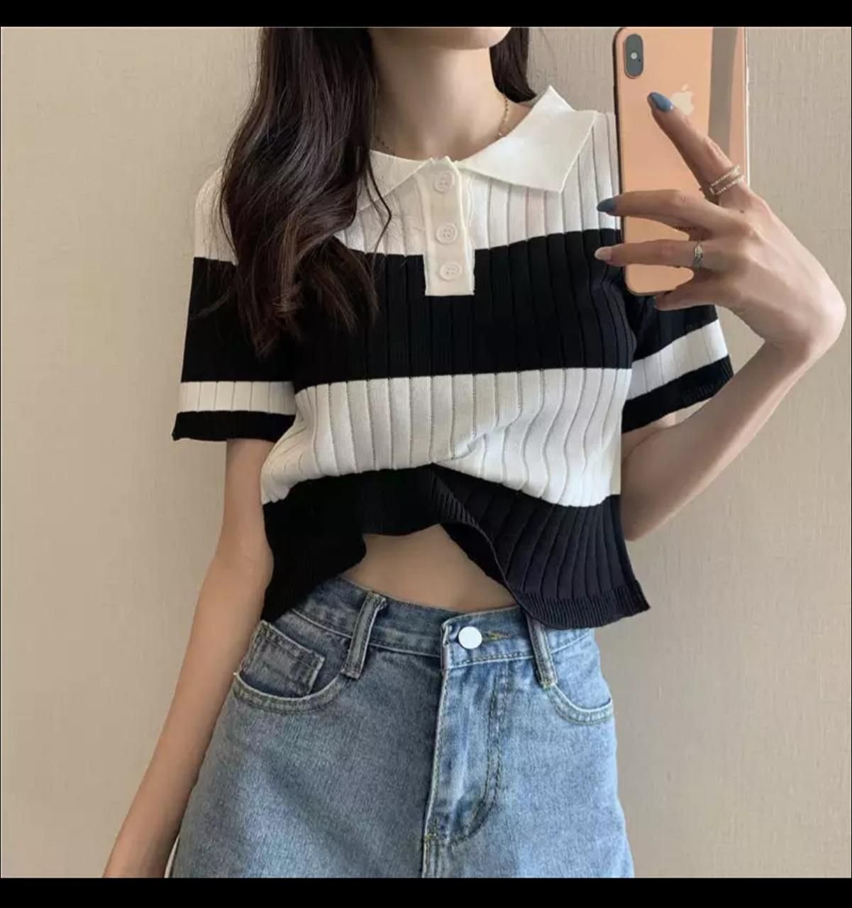 Knitted Collar Crop Top - Evilato Fashion Online Shopping