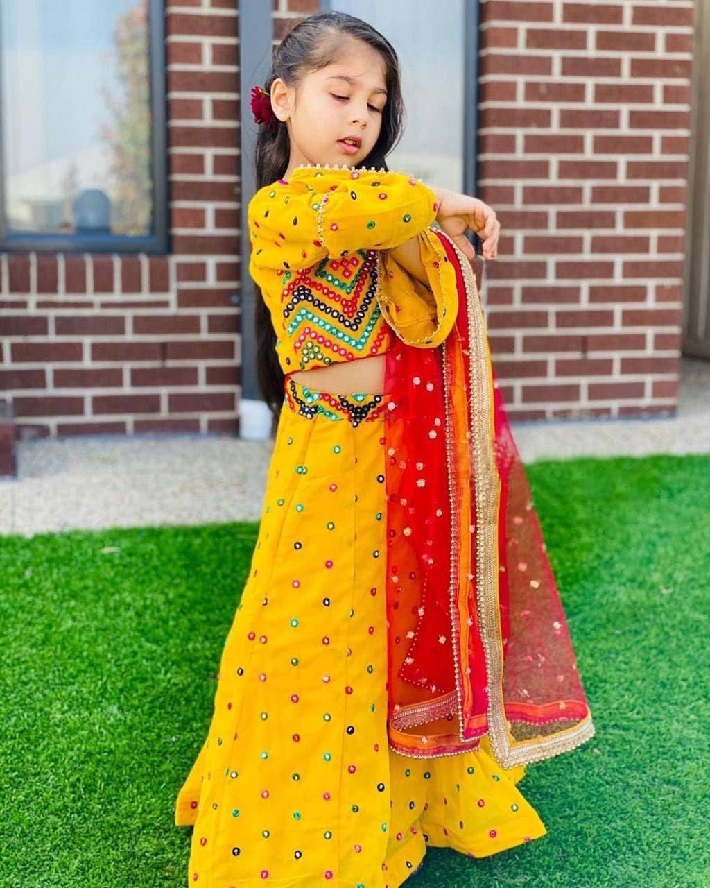 Stunning Yellow Embroidered Georgette Designer Lehenga Choli For Mother And  Daughter – Kaleendi