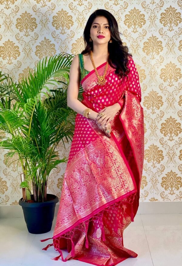 Hot Pink Banarsi Silk Saree