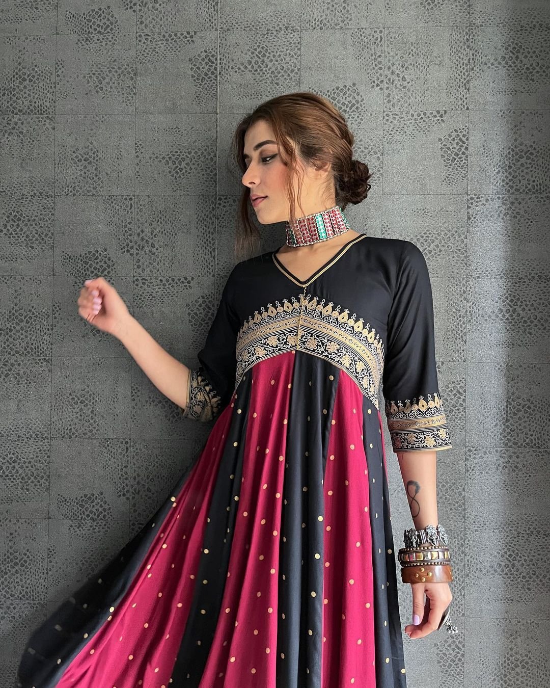 Floral Printed Anarkali Gown with Sequins Belt – SNAZZYHUNT