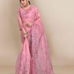 Pink Organza Saree With Embroidery Work