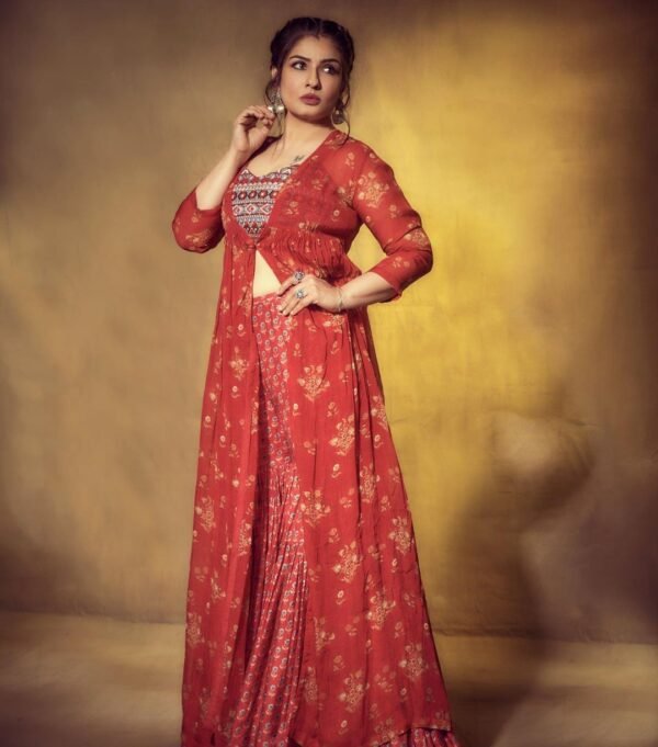Beautiful Red Indo Western Dress With Shrug For wedding