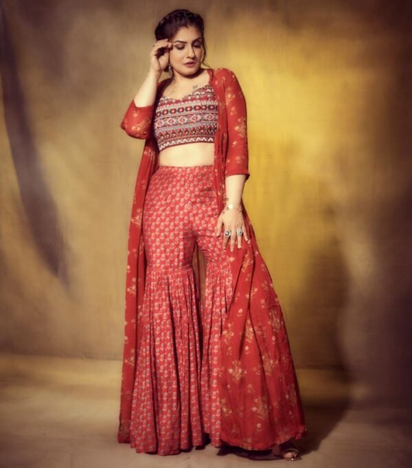 Beautiful Red Indo Western Dress With Shrug For wedding