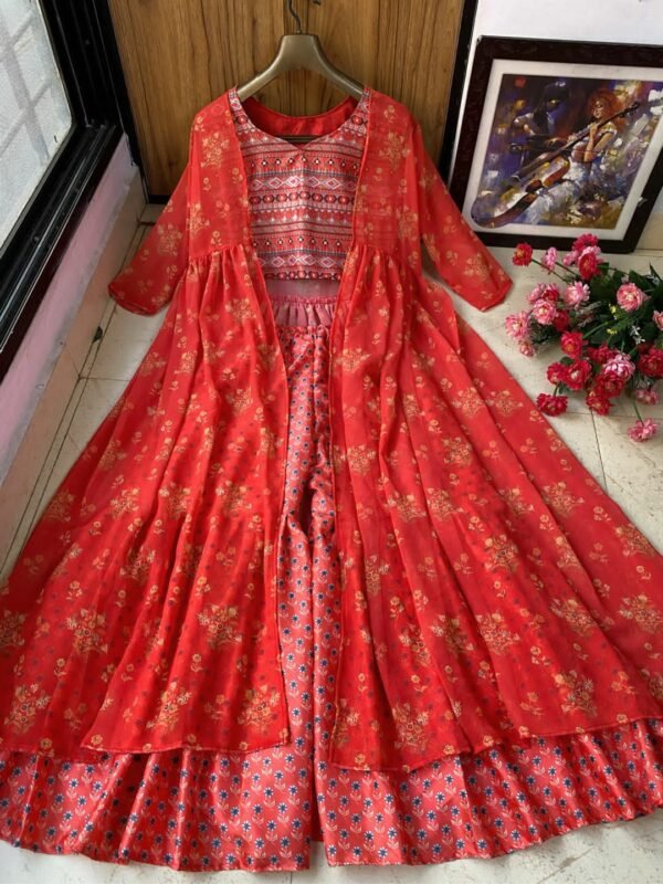 Beautiful Red Indo Western Dress With Shrug For wedding