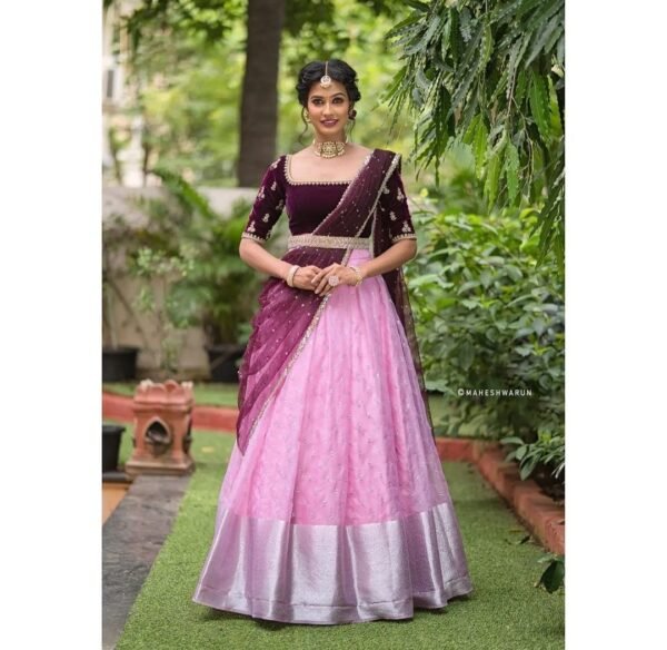 Pink Organza Designer Party Wear Lehenga