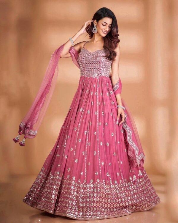 Designer Party Wear Pink Indian Gown