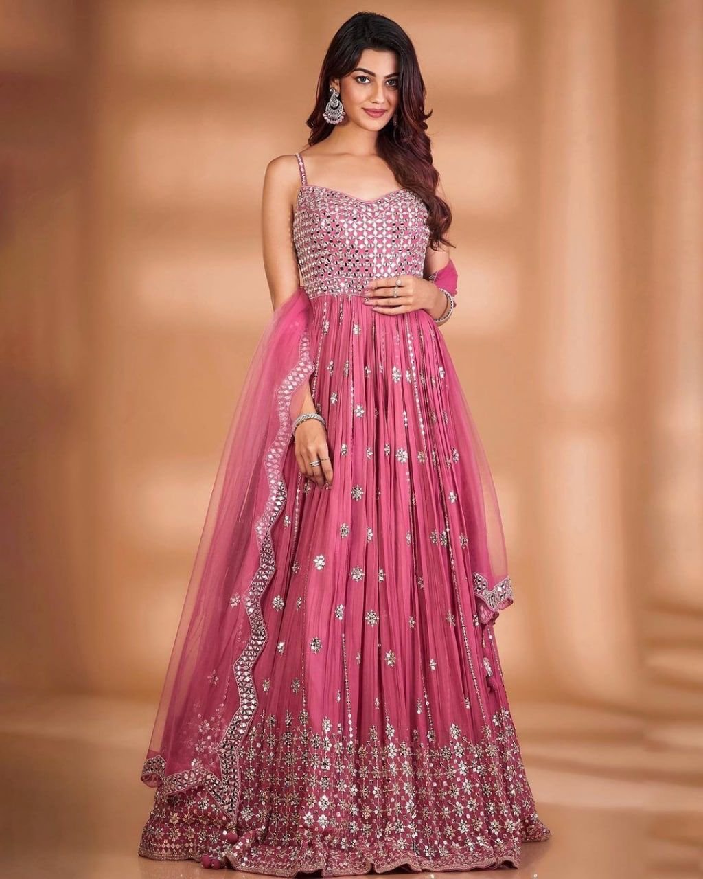 Pink Gown Indian Designer Wedding Gown Rady to Wear Partywear Printed Gown  Readymade Fancy Gown Lehenga
