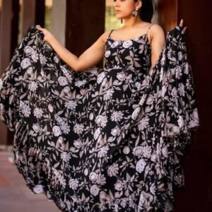 Floral Black Maxi Gown for Women