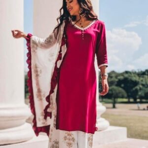 Casual Red Suit With White Palazzo