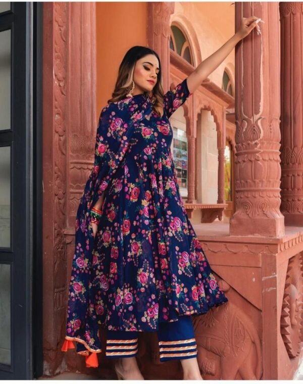 Casual Floral Printed Gown with Dupatta