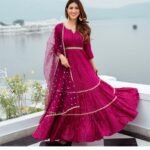 Pink Flaired Party Wear Indian Gown With Dupatta