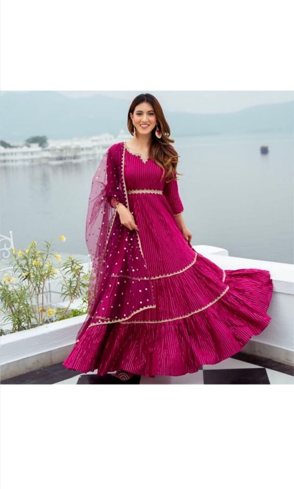 Pink Flaired Party Wear Indian Gown With Dupatta