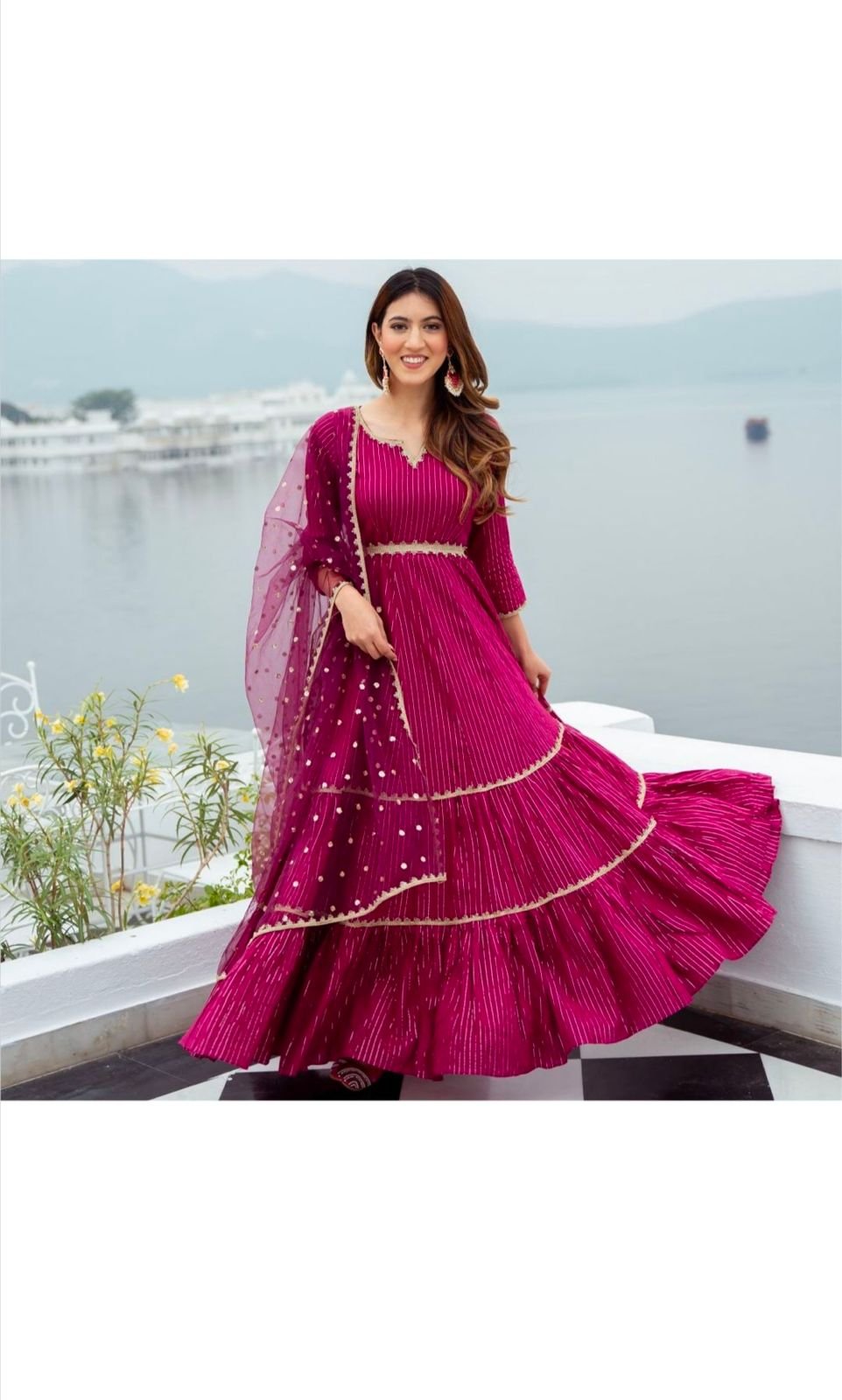 Buy Natural Pink Net Designer Readymade Gown | Gown | indian Gown