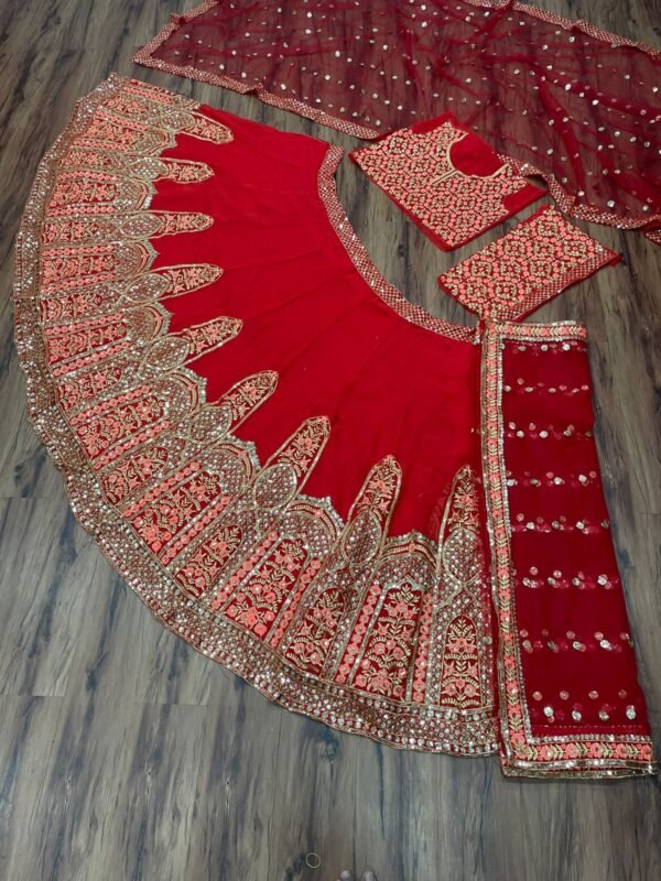 Red Stylish Heavy Bridal Party Wear Lehenga