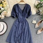 Party Wear Short Check Dress For Women