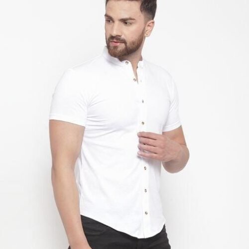 Half Sleeve Stretchable White Shirt - Evilato