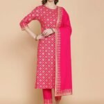 Hot pink Kurti Palazzo Set For Women