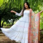 White Anarkali Gown With Dupatta