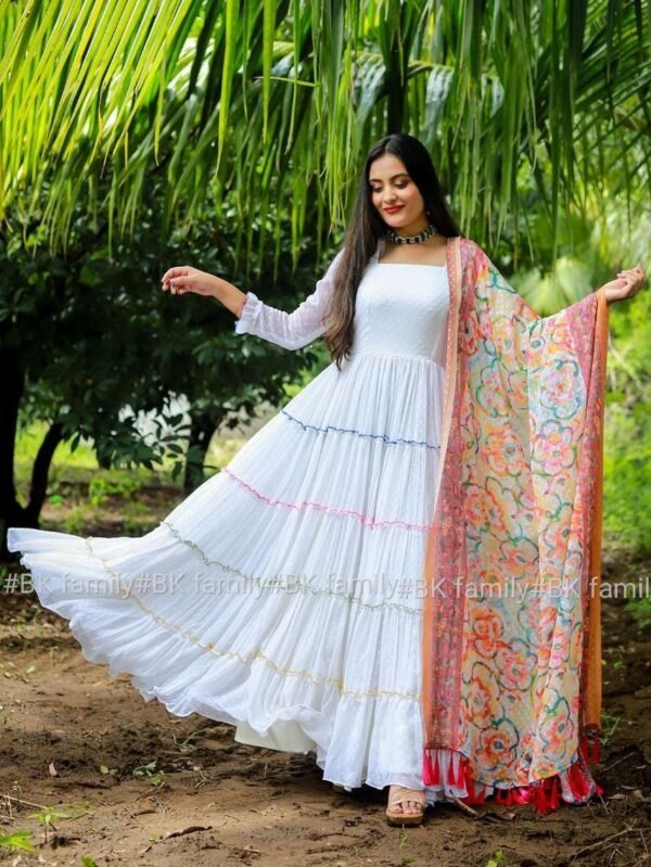 White Anarkali Gown With Dupatta