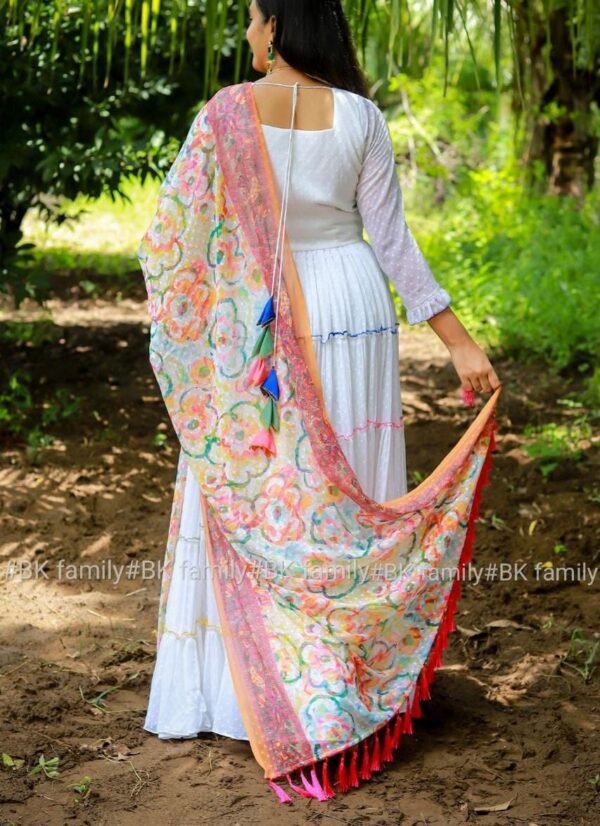 White Anarkali Gown With Dupatta