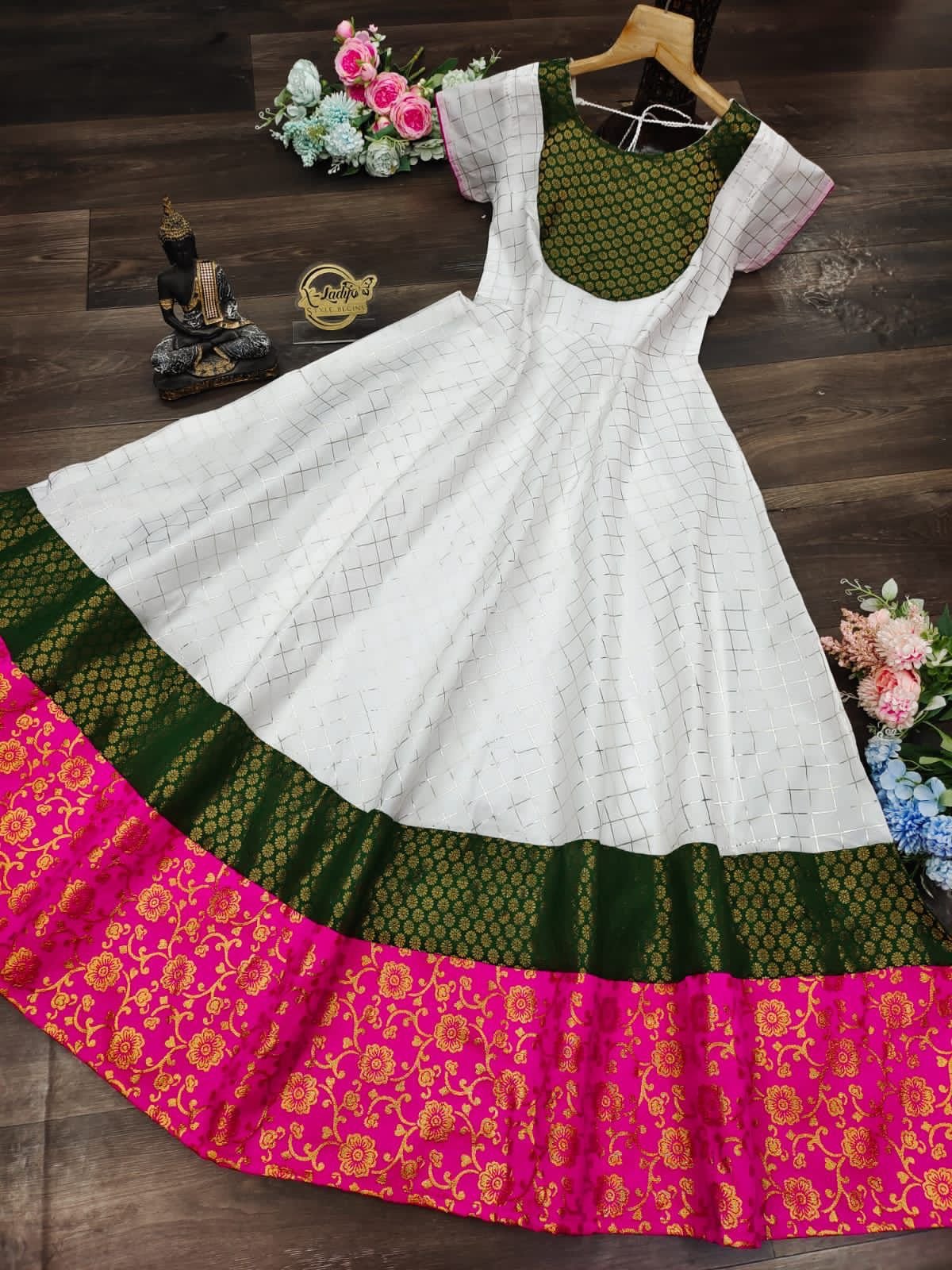 New) Simple Green Mirror Work Gown Dress 2021 [67+ SOLD]