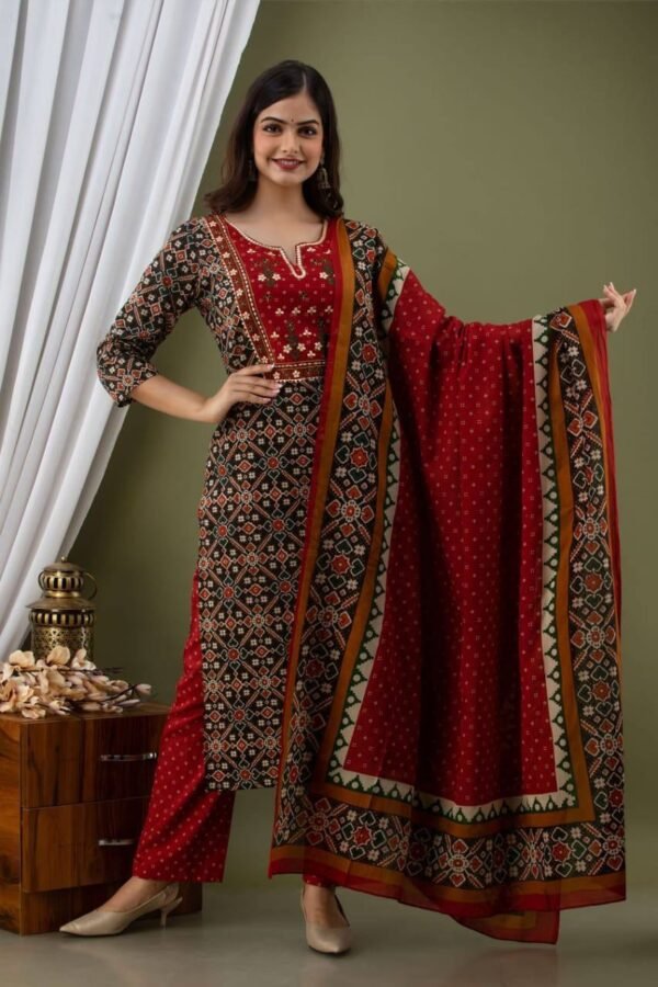 Cotton Kurti Pant with Dupatta Set