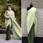 Russian silk Crushed party Wear Saree