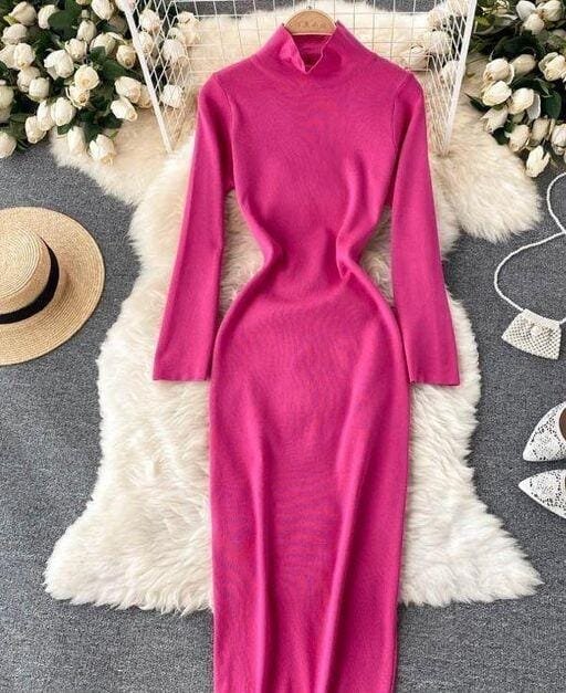 R.Vivimos Women's Maxi Lounge Dress Long Sleeve Square Neck Elastic Ribbed  Knit Sexy Bodycon Dress