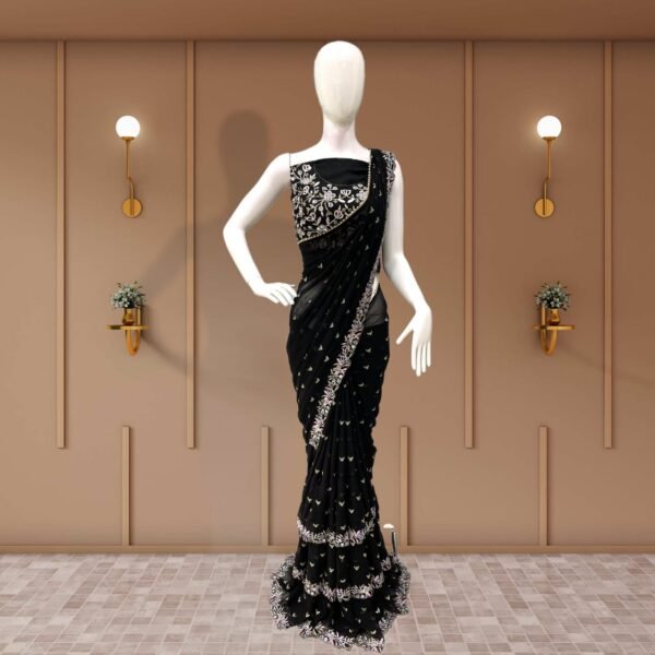 Party Wear Mirror Work Saree