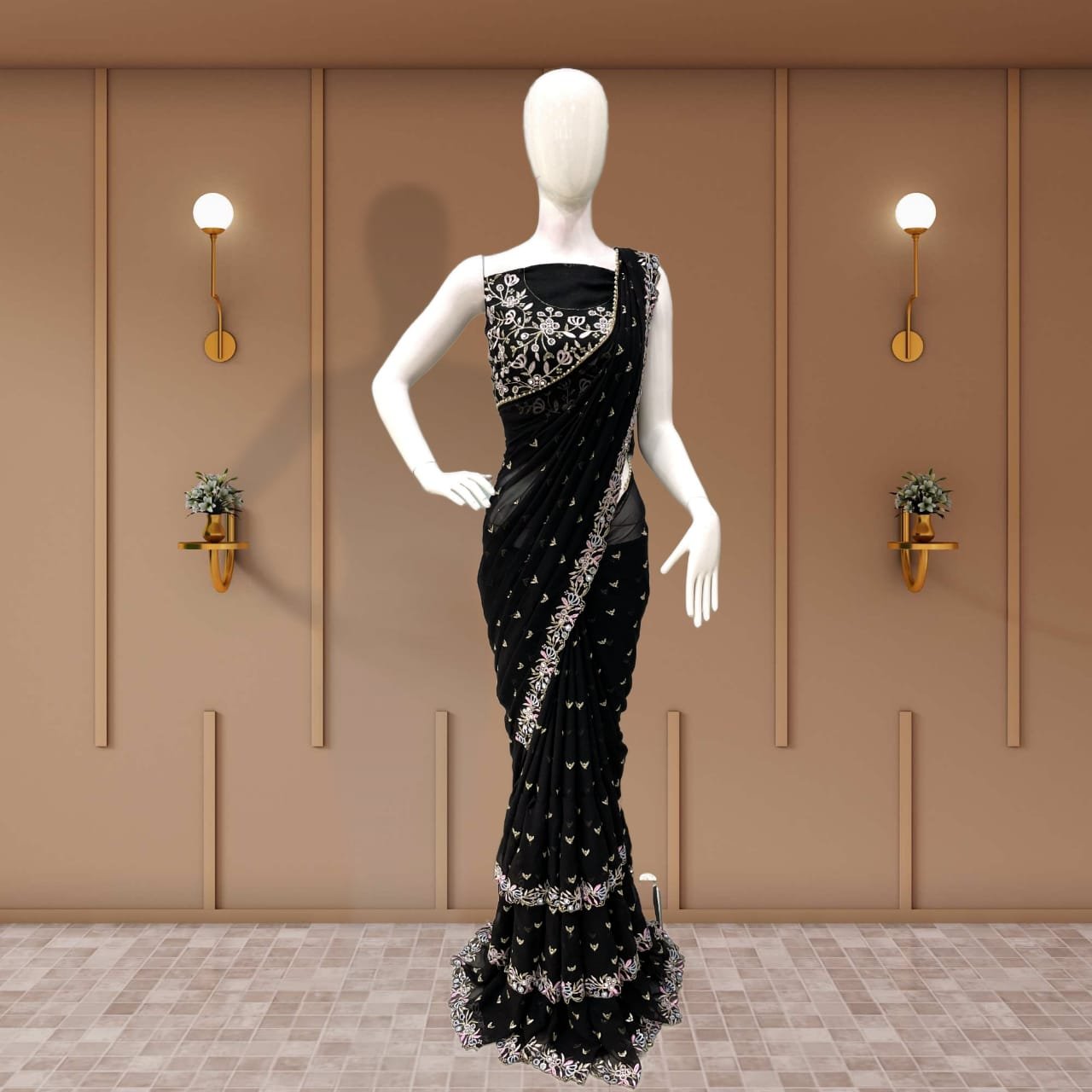 Shop Blue Bandhej Mirror Work Saree Online in USA with Mirror Blouse – Pure  Elegance