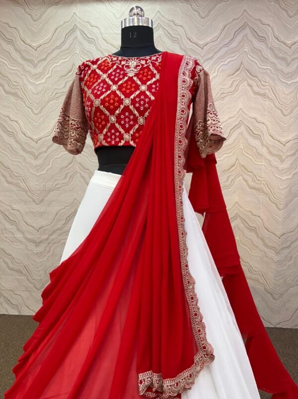 Beautiful Red & White Designer Lehenga For Wedding