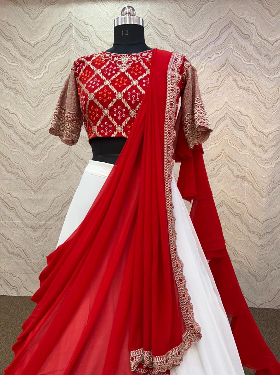 Red And White Lehenga Choli Indian Lengha Chunri Ethnic Party Wear Saree  Sari | eBay