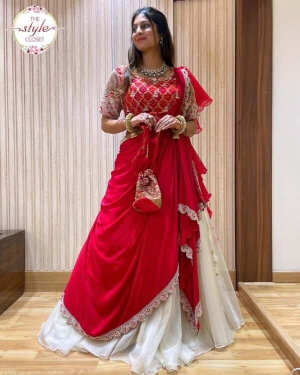 Beautiful Red & White Designer Lehenga For Wedding