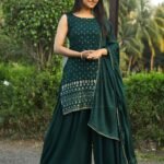 Green Designer Kurti Sharara For Eid Function