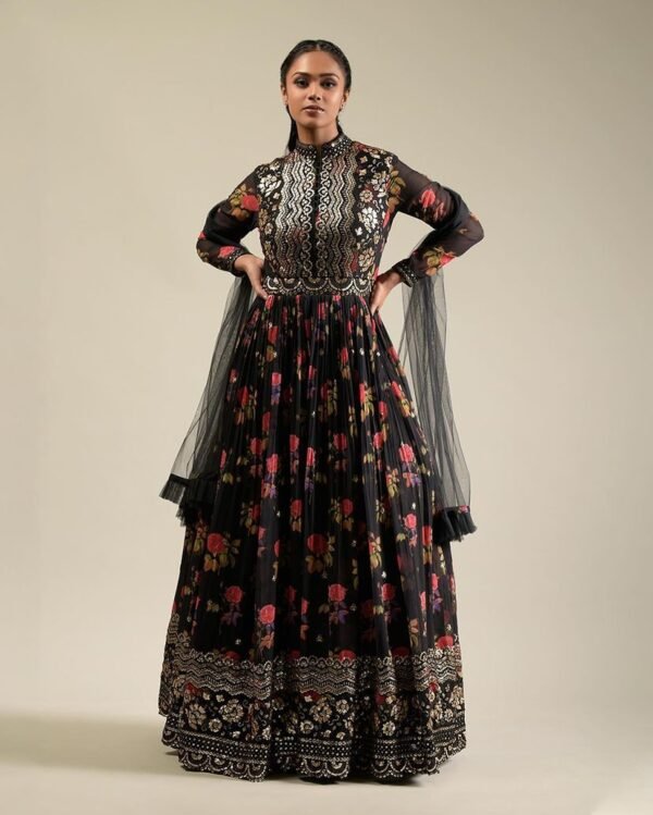 Beautiful Designer Printed Indian Gown For Wedding