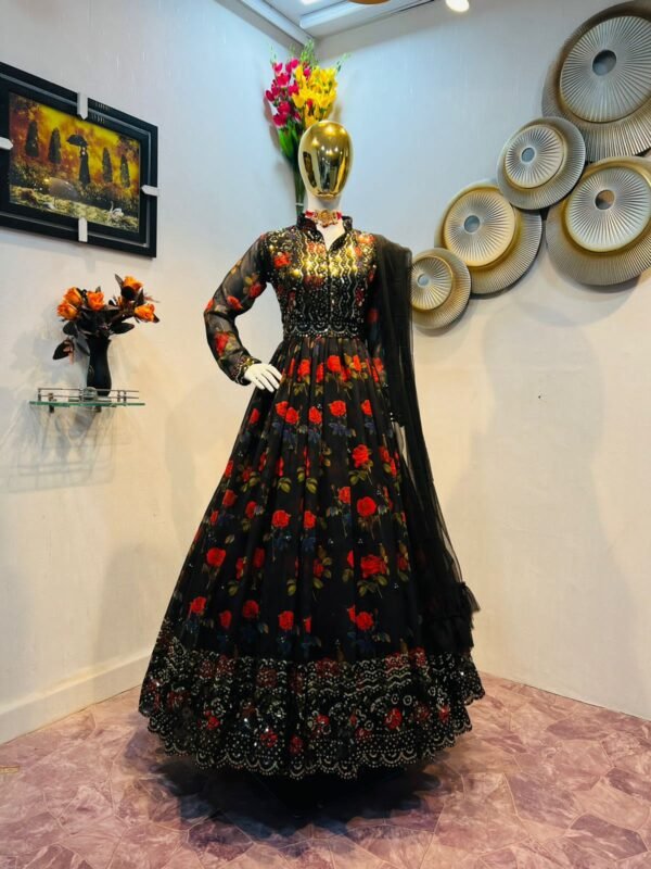 Beautiful Designer Printed Indian Gown For Wedding