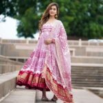 Party Wear Anarkali Printed Gown With Dupatta for Summer