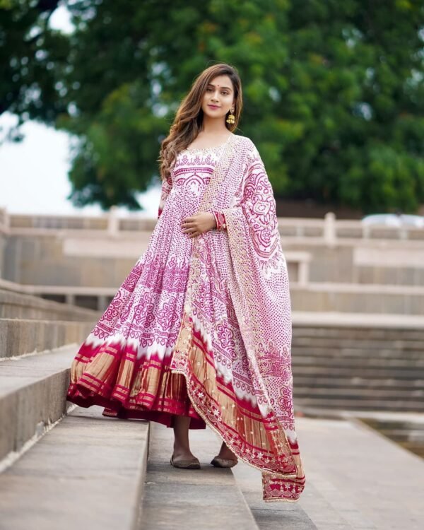 Party Wear Anarkali Printed Gown With Dupatta for Summer