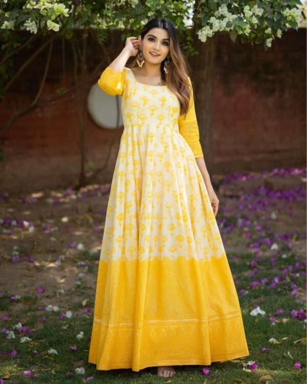 Party Wear Yellow Anarkali Gown