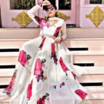 Beautiful White Printed Gown For Wedding For Girls