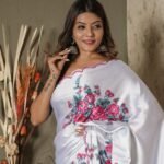 White Satin Floral Printed Saree