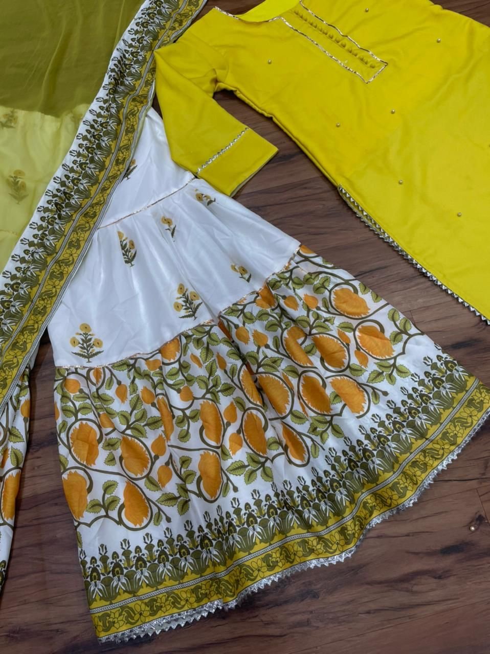 Yellow Top With Pant and Dupatta Set With Real Foil Embroidery Haldi Dress  in USA, UK, Malaysia, South Africa, Dubai, Singapore