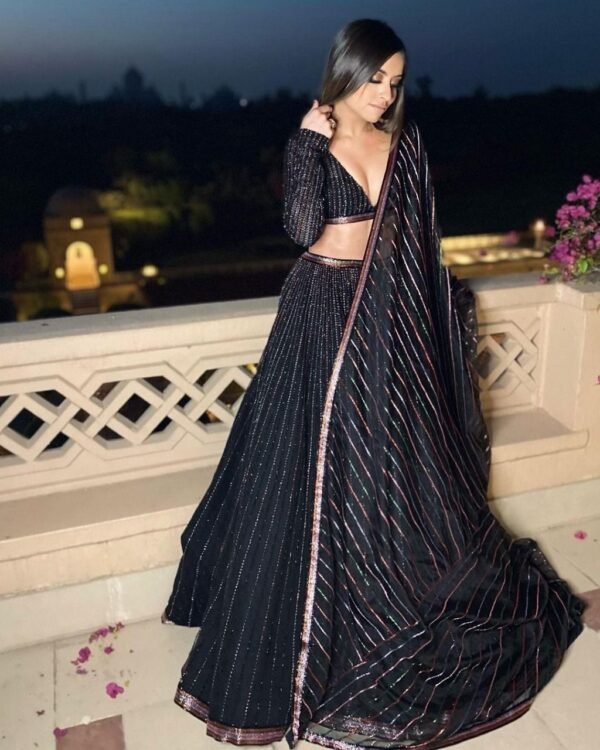 Fancy Party Wear Black Lehenga Choli with Dupatt