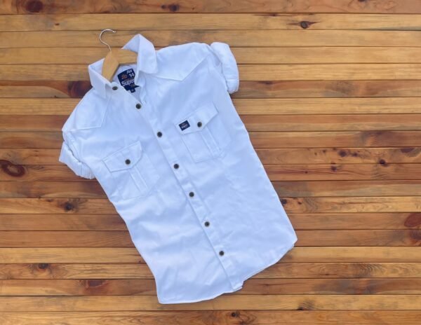 Stylish Double Pocket White Cargo Shirt - Evilato