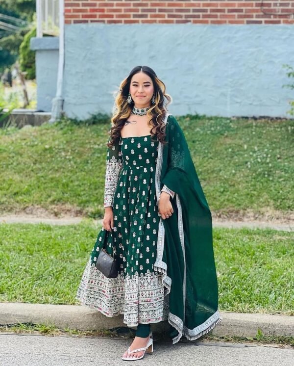 Beautiful Green Gown With Dupatta For Wedding Function